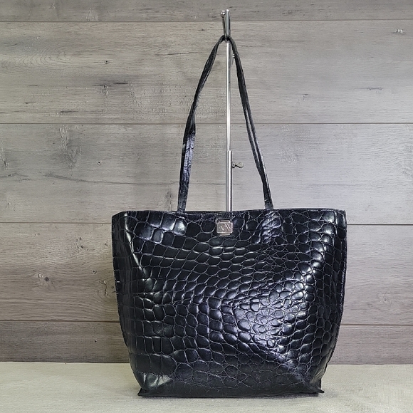 Furla Handbags - Furla Black Crocodile-Embossed Italian Leather  Tote Bag